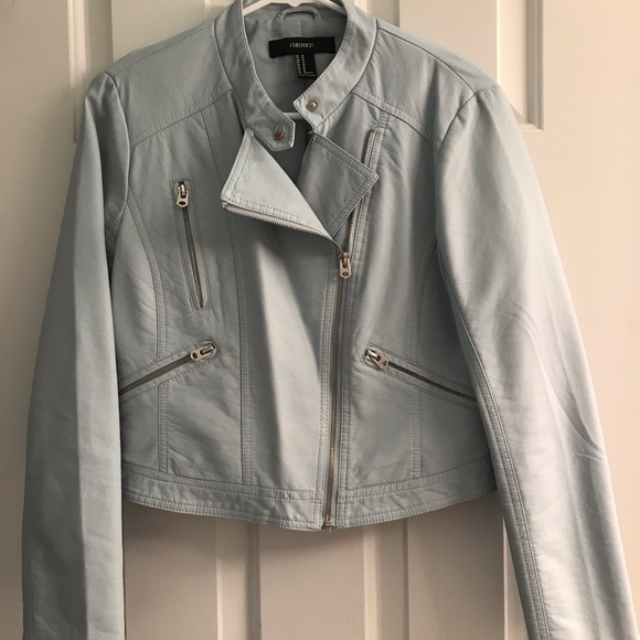 Forever 21 Jackets & Blazers - Asymmetrical Light Blue Vegan Leather Jacket